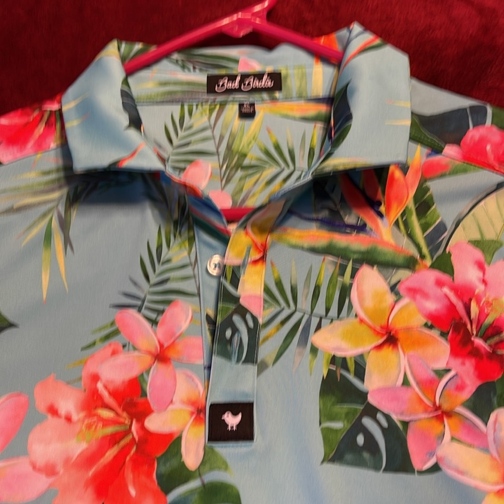 Bad Birdie mens polo shirt so soft dry fit Size XL beach floral pattern - Picture 4 of 7